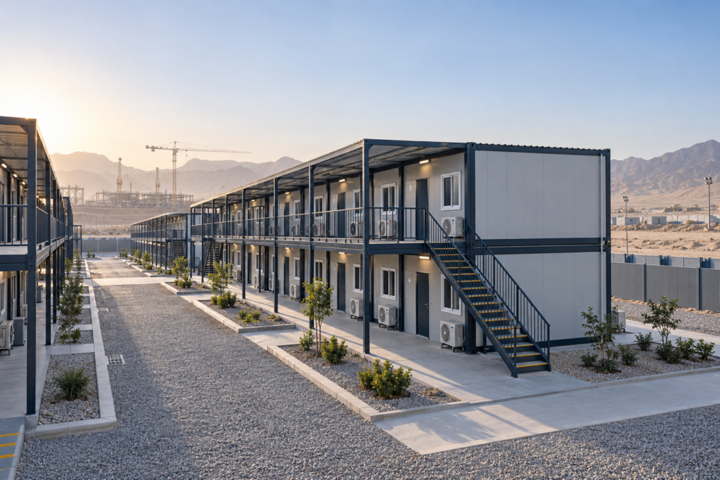 Container modular camp with two-storey modules